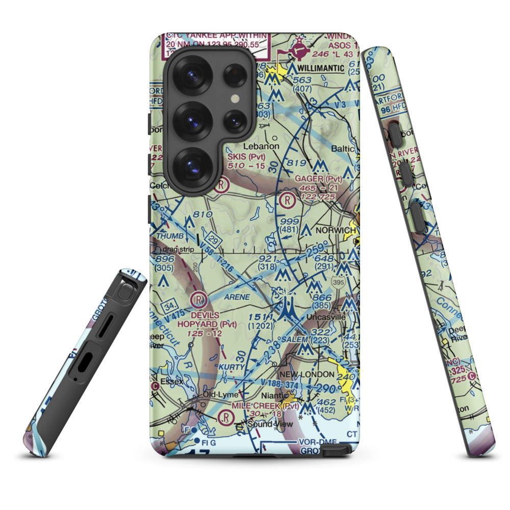 Gardner Lake Airport (CT08) VFR Sectional Samsung Phone Case Samsung Galaxy S25 Ultra model shown