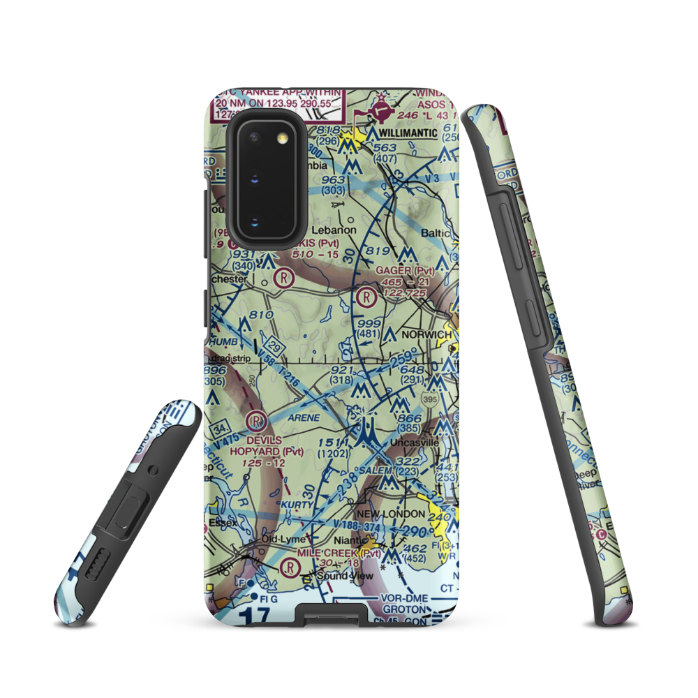 Gardner Lake Airport (CT08) VFR Sectional Samsung Phone Case Samsung Galaxy S20 model shown