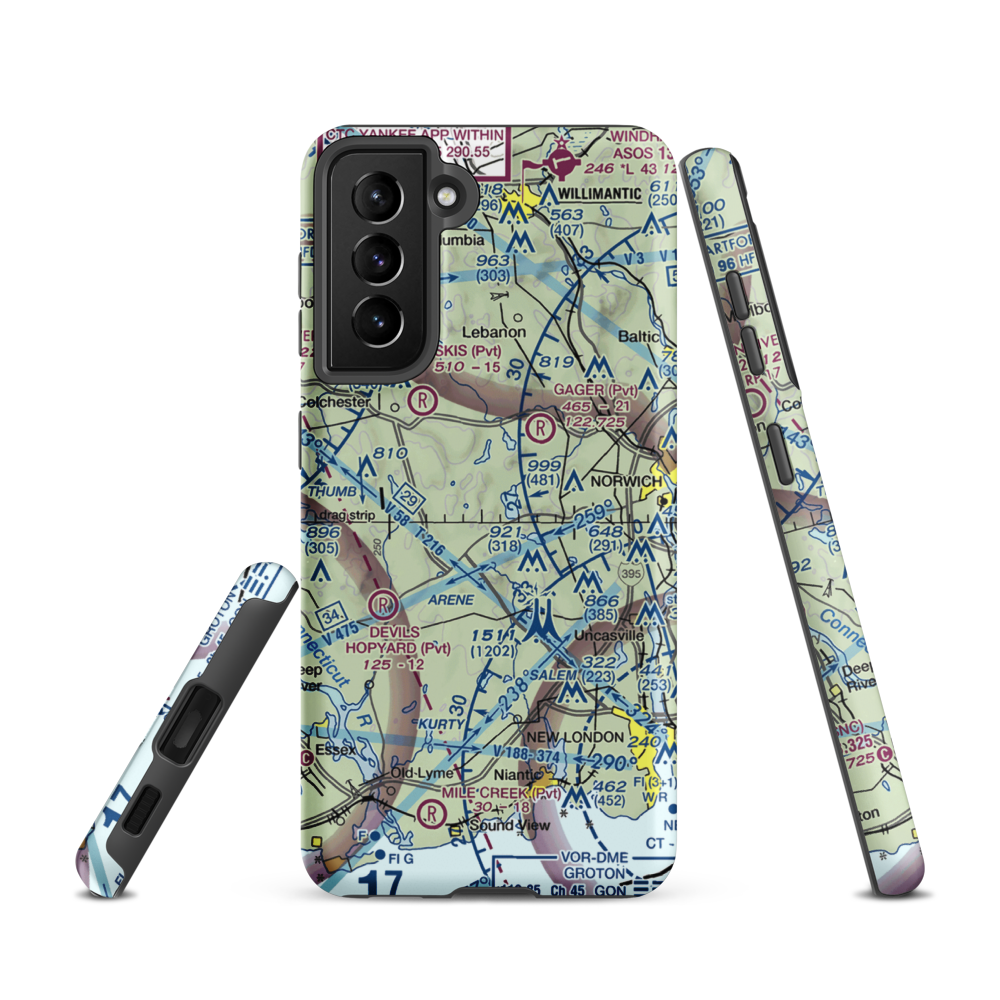 Gardner Lake Airport (CT08) VFR Sectional Samsung Phone Case Samsung Galaxy S21 model shown
