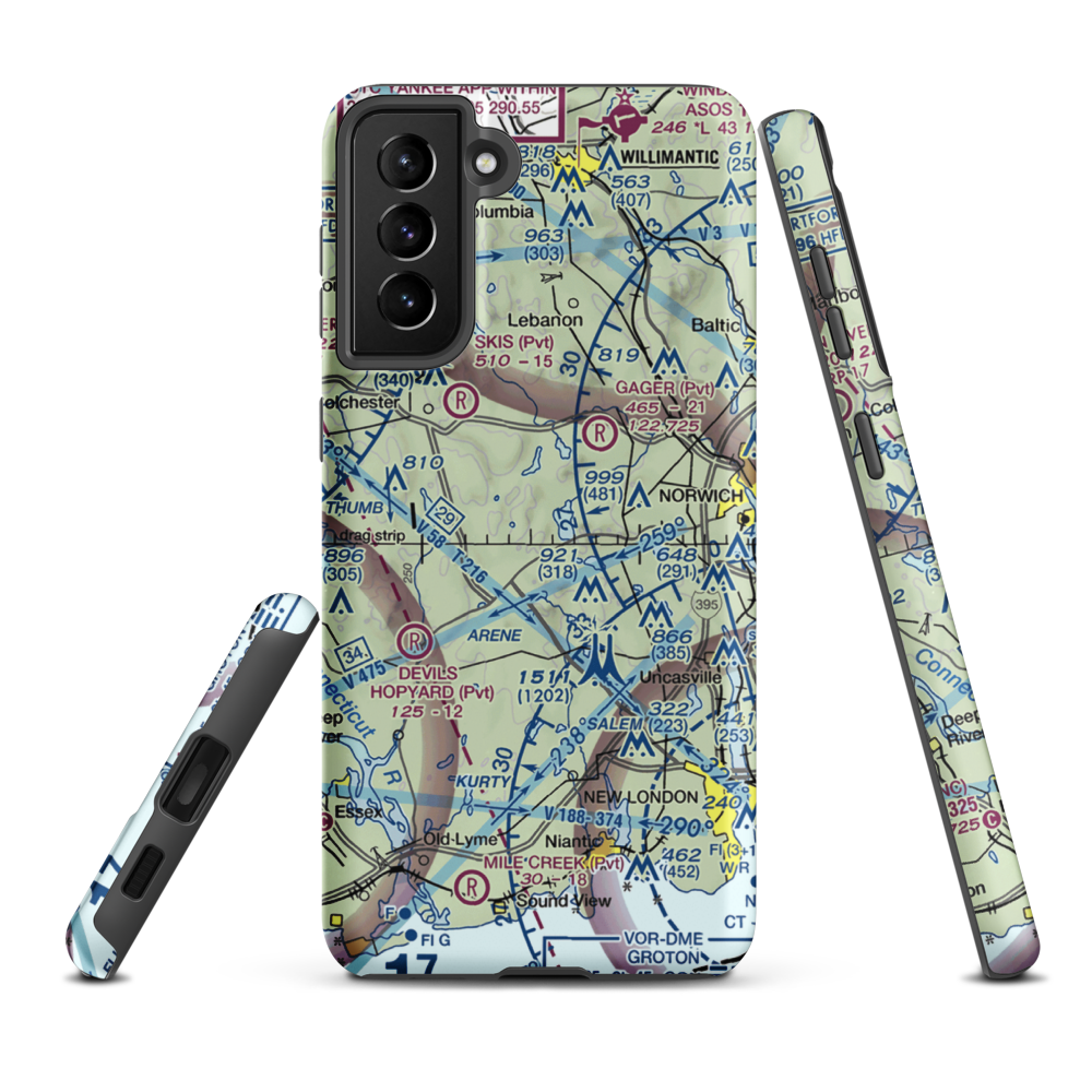 Gardner Lake Airport (CT08) VFR Sectional Samsung Phone Case Samsung Galaxy S21 FE model shown