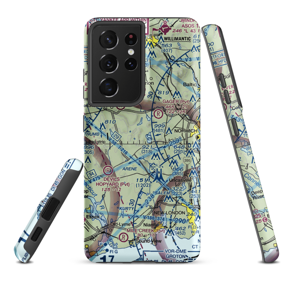 Gardner Lake Airport (CT08) VFR Sectional Samsung Phone Case Samsung Galaxy S21 Plus model shown