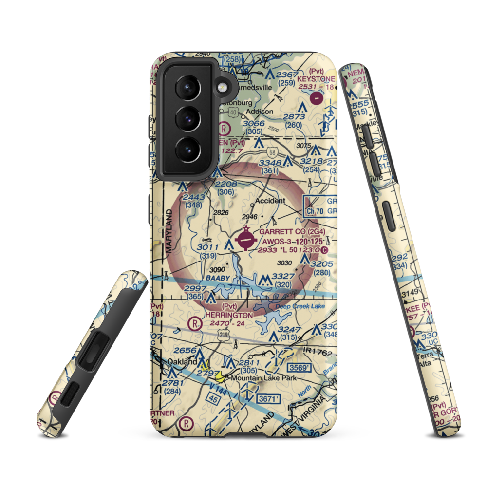Garrett County Airport (2G4) VFR Sectional Samsung Phone Case Samsung Galaxy S21 FE model shown