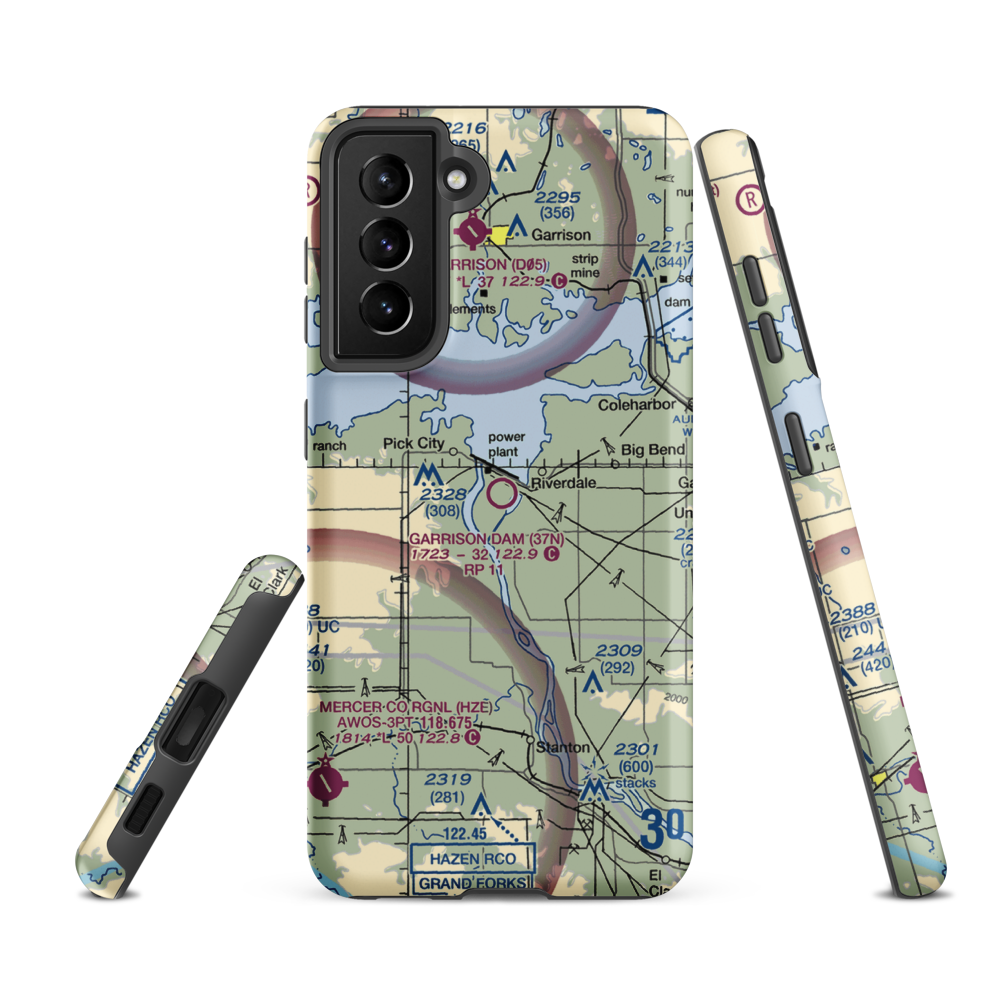 Garrison Dam Recreational Airpark (37N) VFR Sectional Samsung Phone Case Samsung Galaxy S21 FE model shown