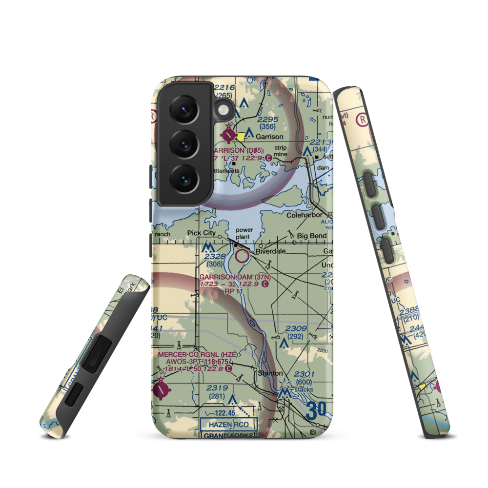 Garrison Dam Recreational Airpark (37N) VFR Sectional Samsung Phone Case Samsung Galaxy S22 model shown