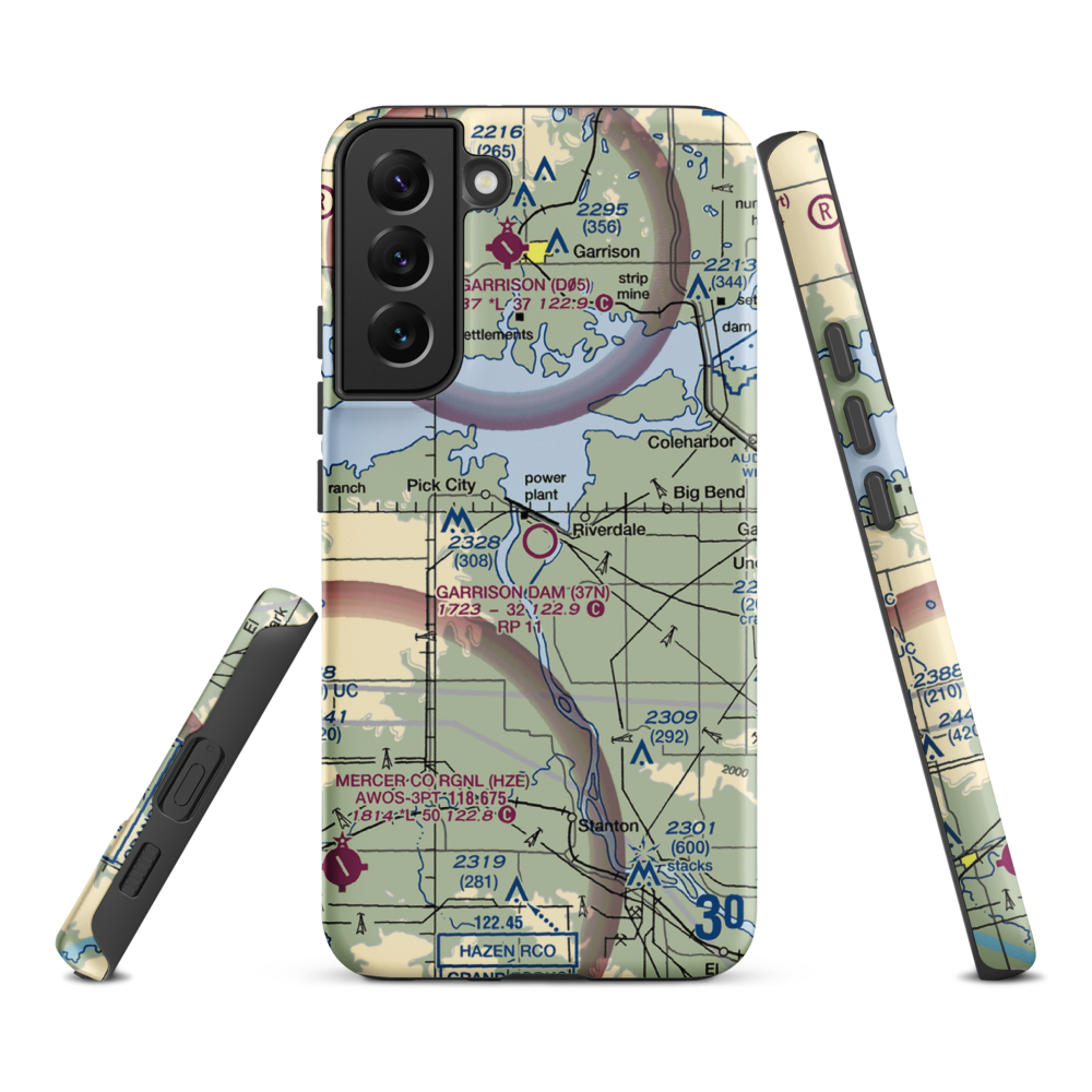Garrison Dam Recreational Airpark (37N) VFR Sectional Samsung Phone Case Samsung Galaxy S22 Plus model shown