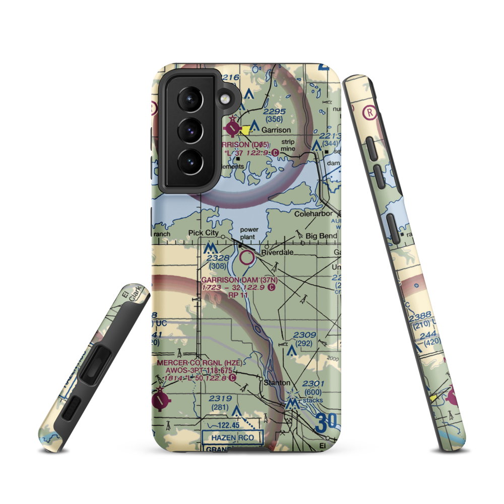 Garrison Dam Recreational Airpark (37N) VFR Sectional Samsung Phone Case Samsung Galaxy S21 model shown