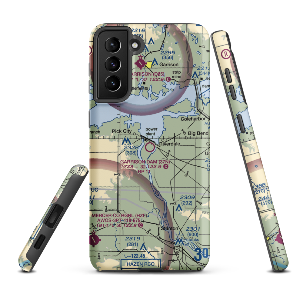 Garrison Dam Recreational Airpark (37N) VFR Sectional Samsung Phone Case Samsung Galaxy S21 FE model shown
