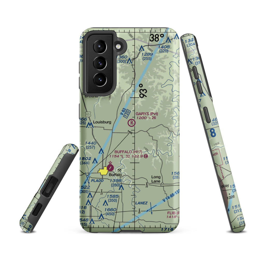 Gary's Airport (97MO) VFR Sectional Samsung Phone Case Samsung Galaxy S21 FE model shown