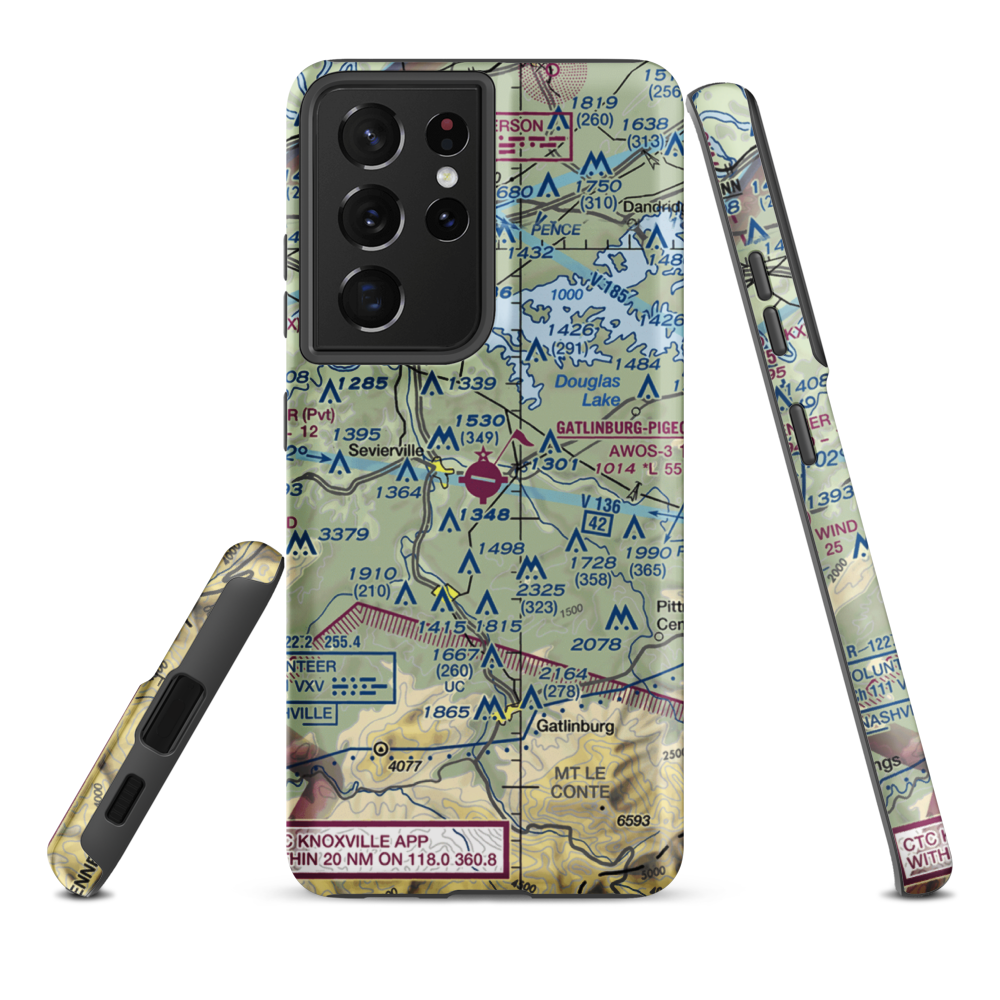 Gatlinburg-Pigeon Forge Airport (GKT) VFR Sectional Samsung Phone Case Samsung Galaxy S21 Plus model shown
