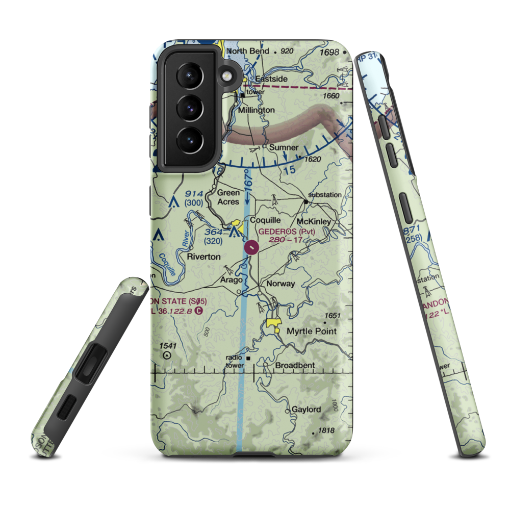 Gederos Airport (45OR) VFR Sectional Samsung Phone Case Samsung Galaxy S21 FE model shown