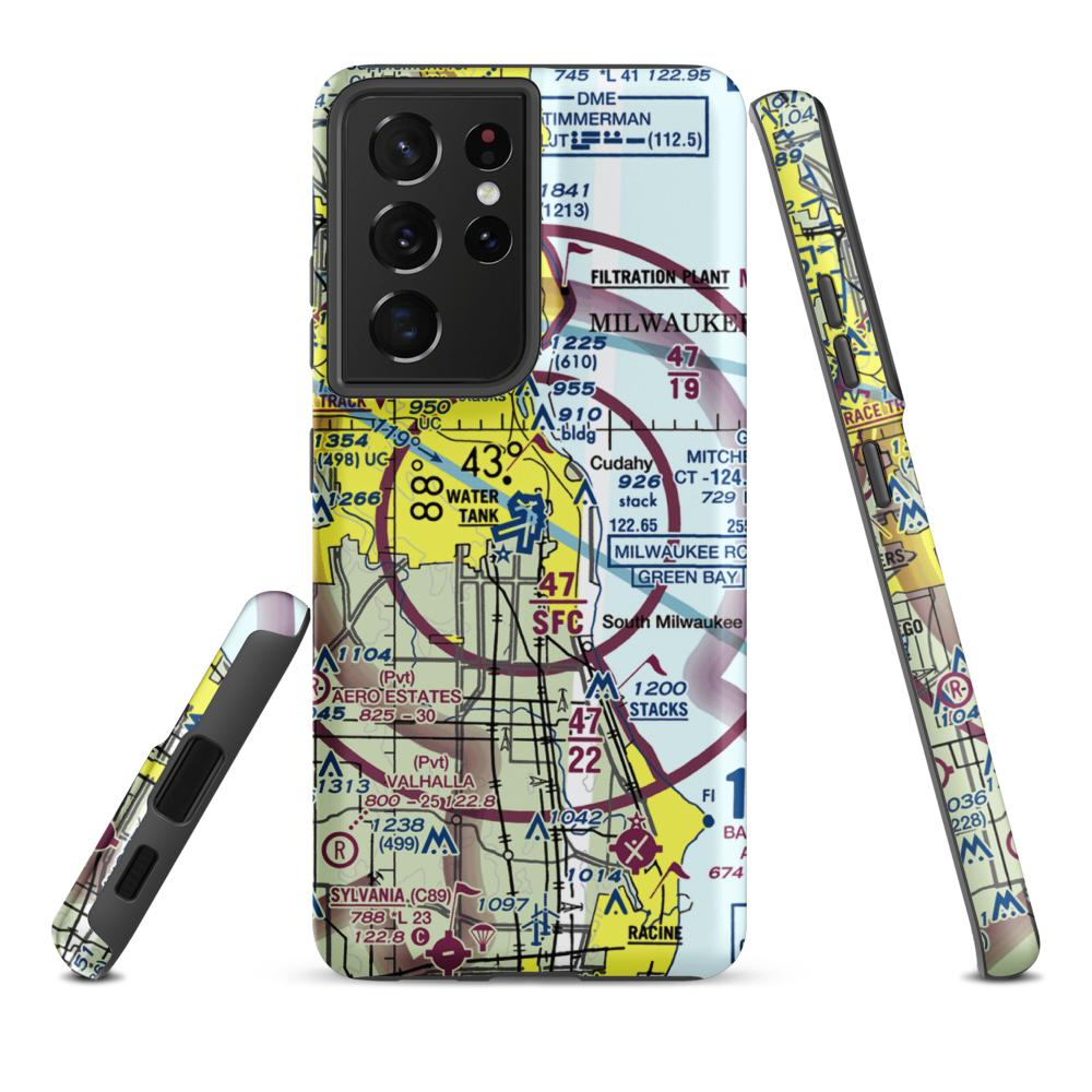 General Mitchell International Airport (MKE) VFR Sectional Samsung Phone Case Samsung Galaxy S21 Plus model shown