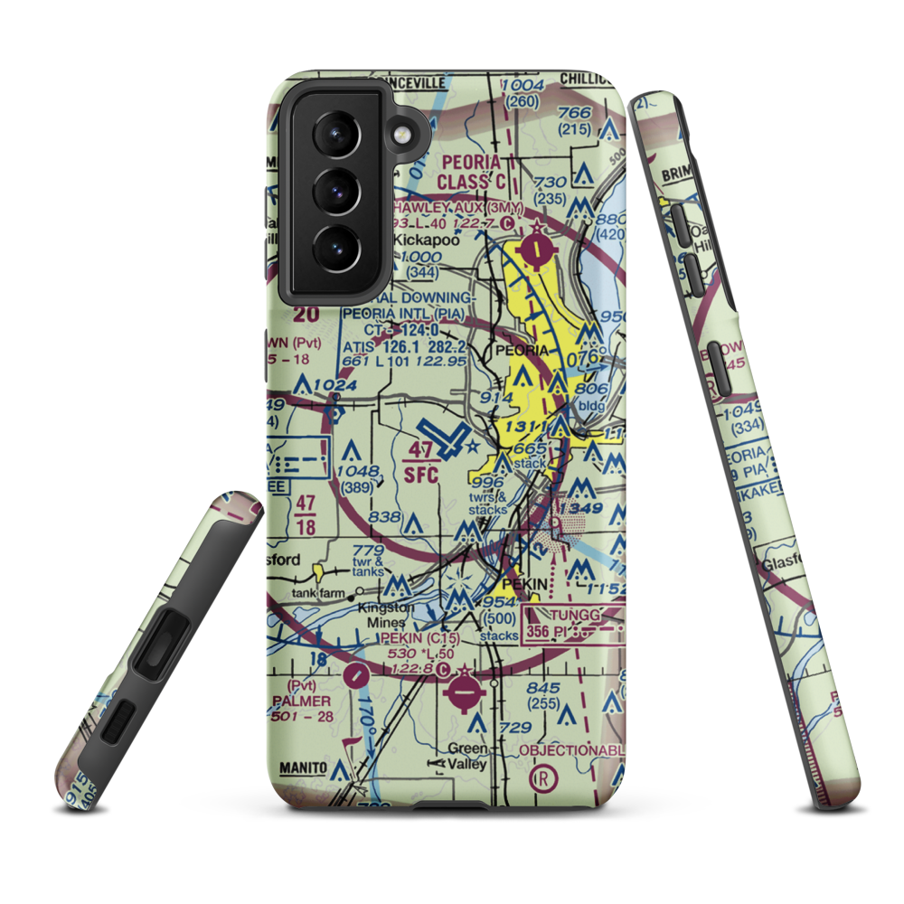 General Wayne A. Downing Peoria International Airport (PIA) VFR Sectional Samsung Phone Case Samsung Galaxy S21 Plus model shown