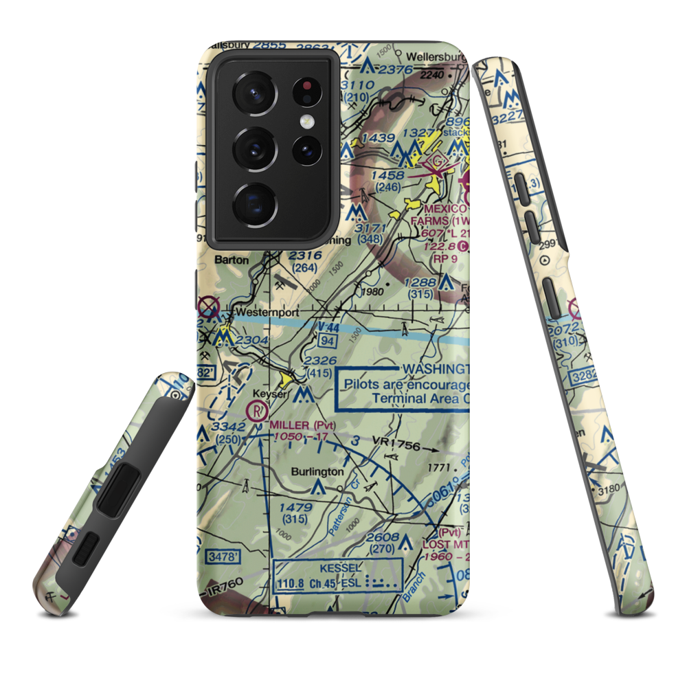 Gerstell Farms Airport (WV15) VFR Sectional Samsung Phone Case Samsung Galaxy S21 Plus model shown
