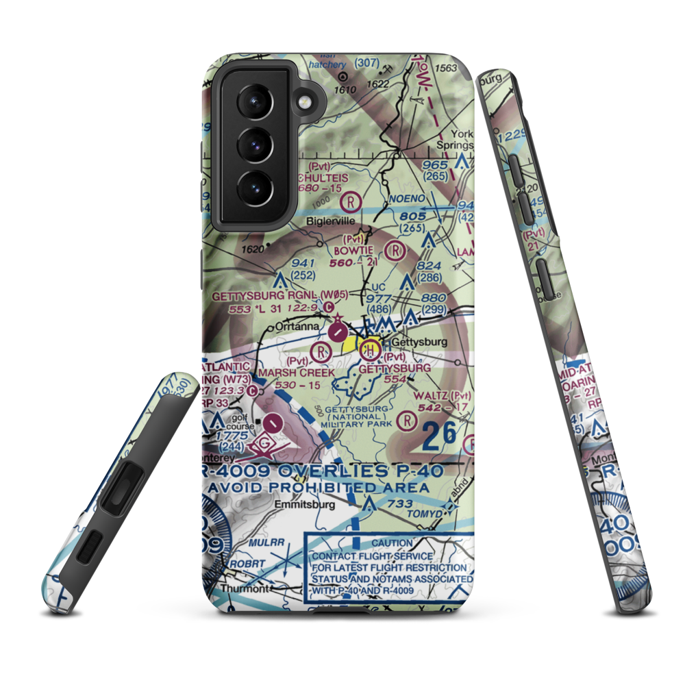 Gettysburg Regional Airport (W05) VFR Sectional Samsung Phone Case Samsung Galaxy S21 Plus model shown