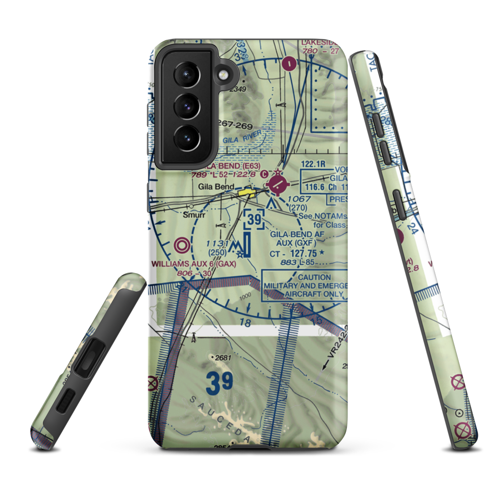Gila Bend Af Aux Airport (GXF) VFR Sectional Samsung Phone Case Samsung Galaxy S21 Plus model shown