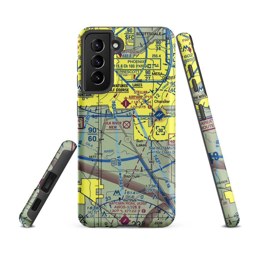 Gila River Memorial Airport (34AZ) VFR Sectional Samsung Phone Case Samsung Galaxy S21 FE model shown