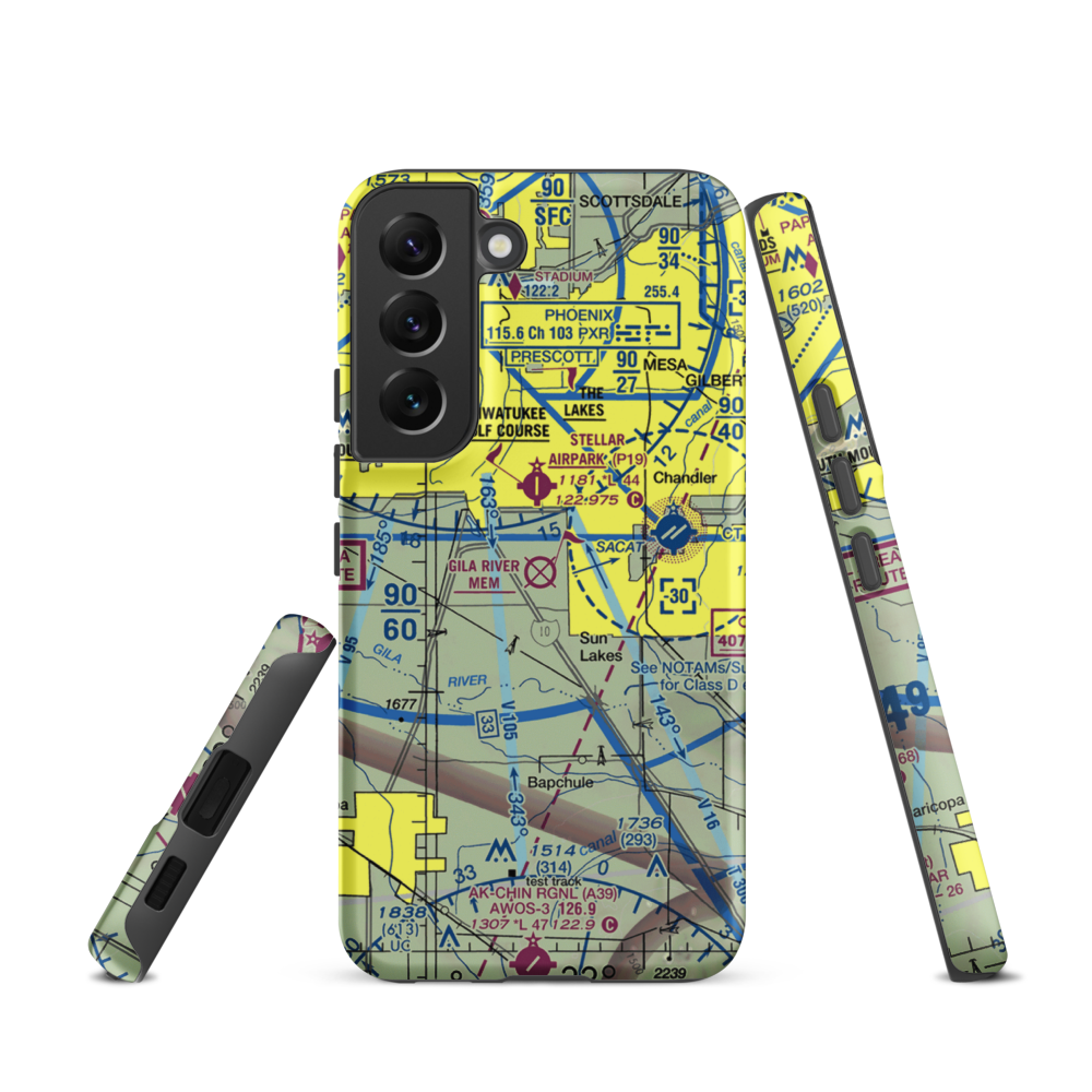 Gila River Memorial Airport (34AZ) VFR Sectional Samsung Phone Case Samsung Galaxy S22 model shown