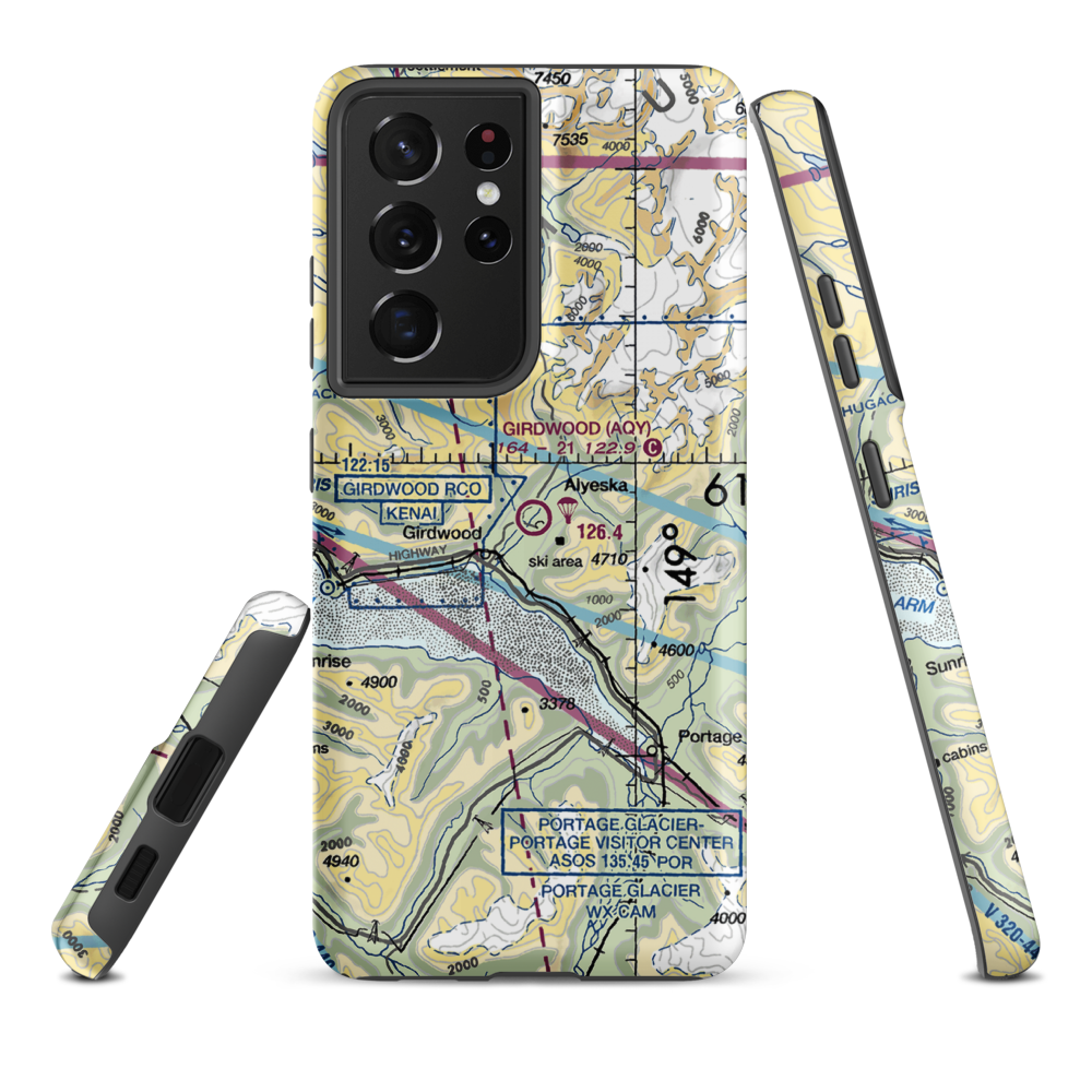 Girdwood Airport (AQY) VFR Sectional Samsung Phone Case Samsung Galaxy S21 Ultra model shown
