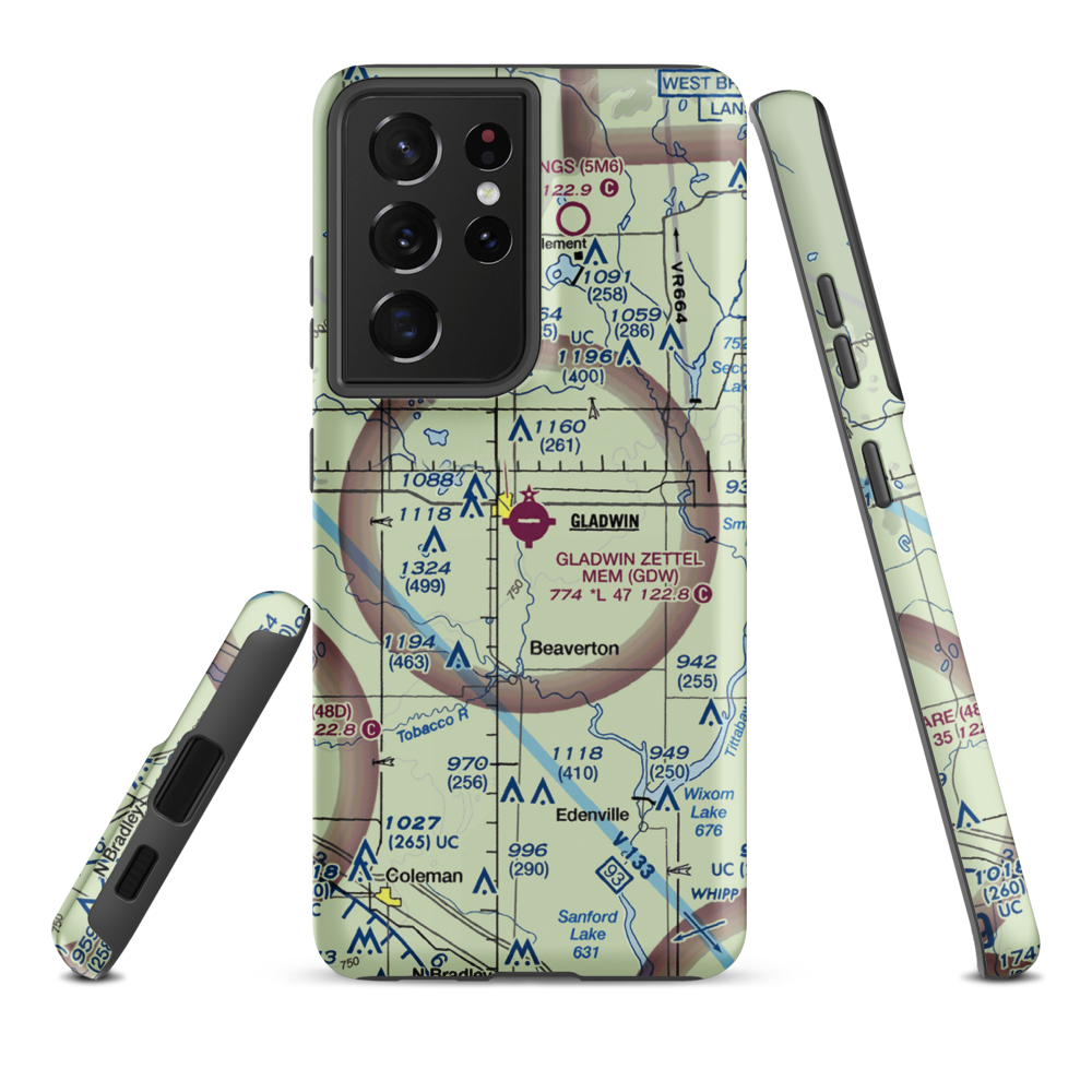 Gladwin Zettel Memorial Airport (GDW) VFR Sectional Samsung Phone Case Samsung Galaxy S21 Ultra model shown