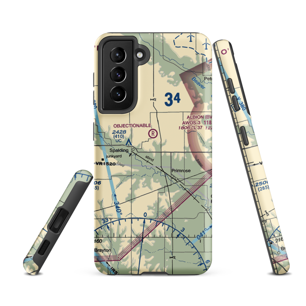 Glaser Airport (NE85) VFR Sectional Samsung Phone Case Samsung Galaxy S21 FE model shown