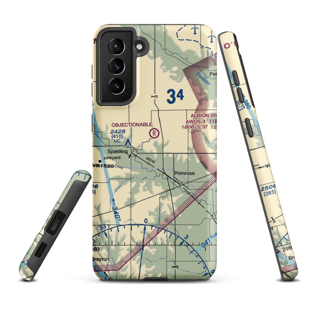 Glaser Airport (NE85) VFR Sectional Samsung Phone Case Samsung Galaxy S21 Plus model shown