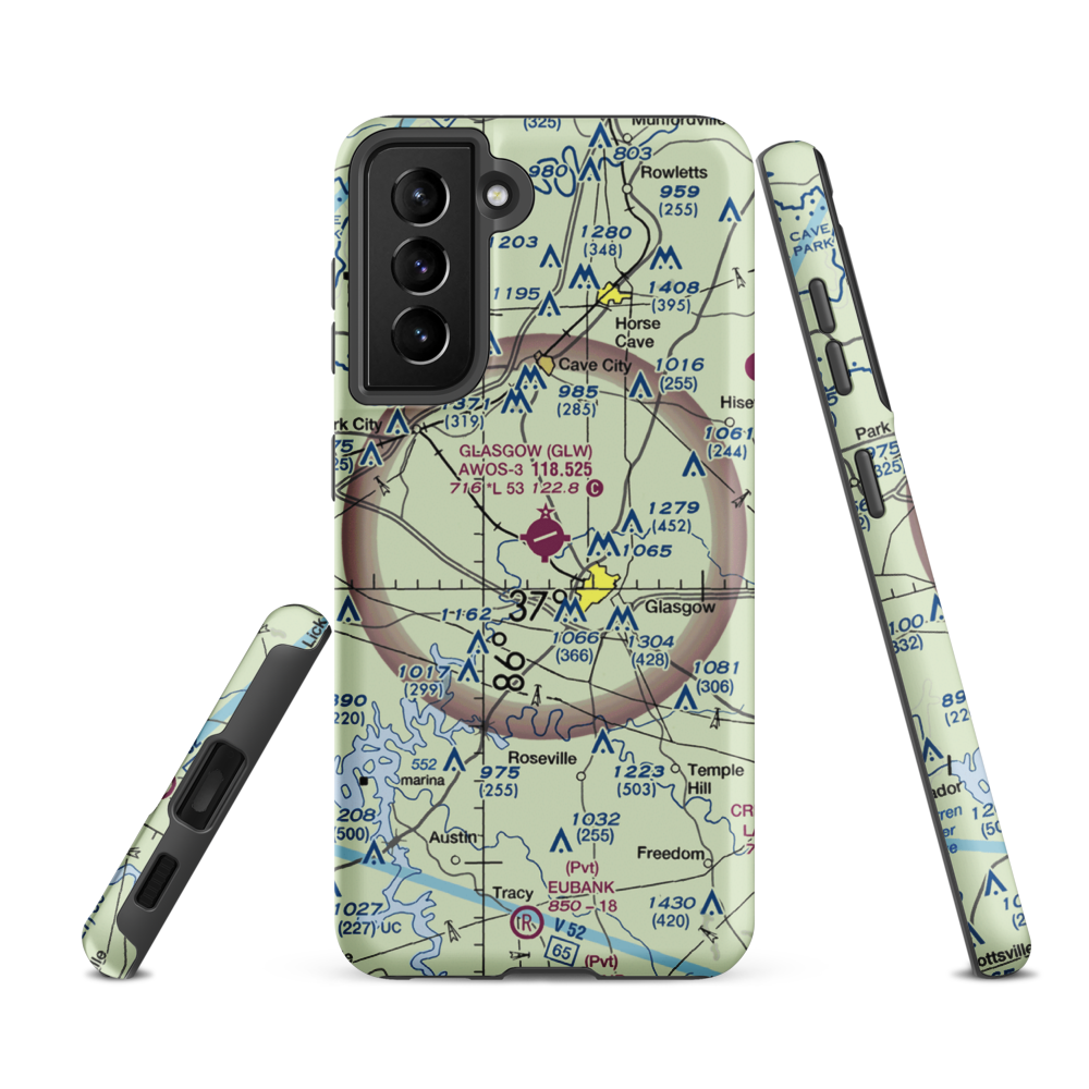 Glasgow Municipal Airport (GLW) VFR Sectional Samsung Phone Case Samsung Galaxy S21 FE model shown