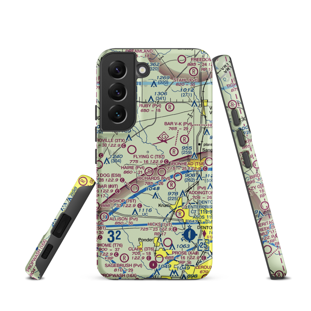 Glass Airport (TS74) VFR Sectional Samsung Phone Case Samsung Galaxy S22 model shown