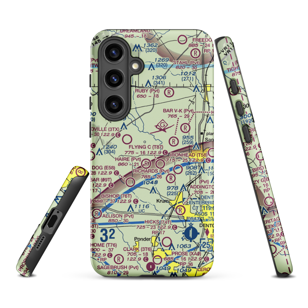 Glass Airport (TS74) VFR Sectional Samsung Phone Case Samsung Galaxy S24 Plus model shown