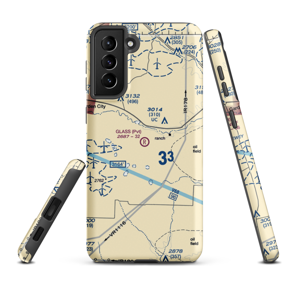 Glass Ranch Airport (TS13) VFR Sectional Samsung Phone Case Samsung Galaxy S21 FE model shown