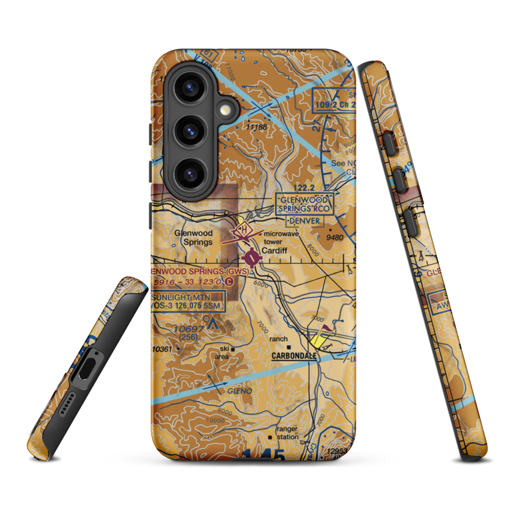 Glenwood Springs Municipal Airport (GWS) VFR Sectional Samsung Phone Case Samsung Galaxy S24 Plus model shown