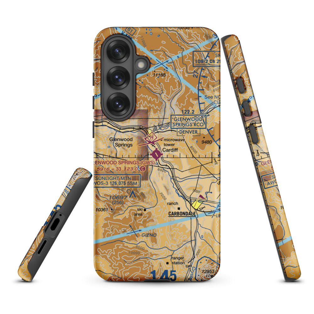 Glenwood Springs Municipal Airport (GWS) VFR Sectional Samsung Phone Case Samsung Galaxy S25 Plus model shown