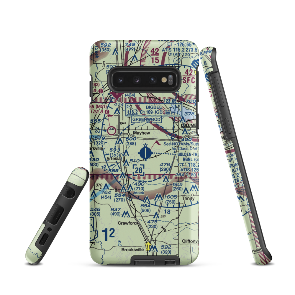 Golden Triangle Regional Airport (GTR) VFR Sectional Samsung Phone Case Samsung Galaxy S10 model shown