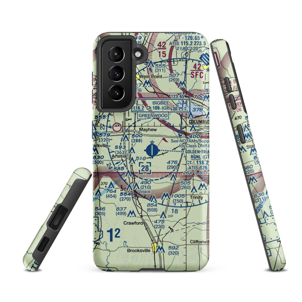 Golden Triangle Regional Airport (GTR) VFR Sectional Samsung Phone Case Samsung Galaxy S21 Ultra model shown
