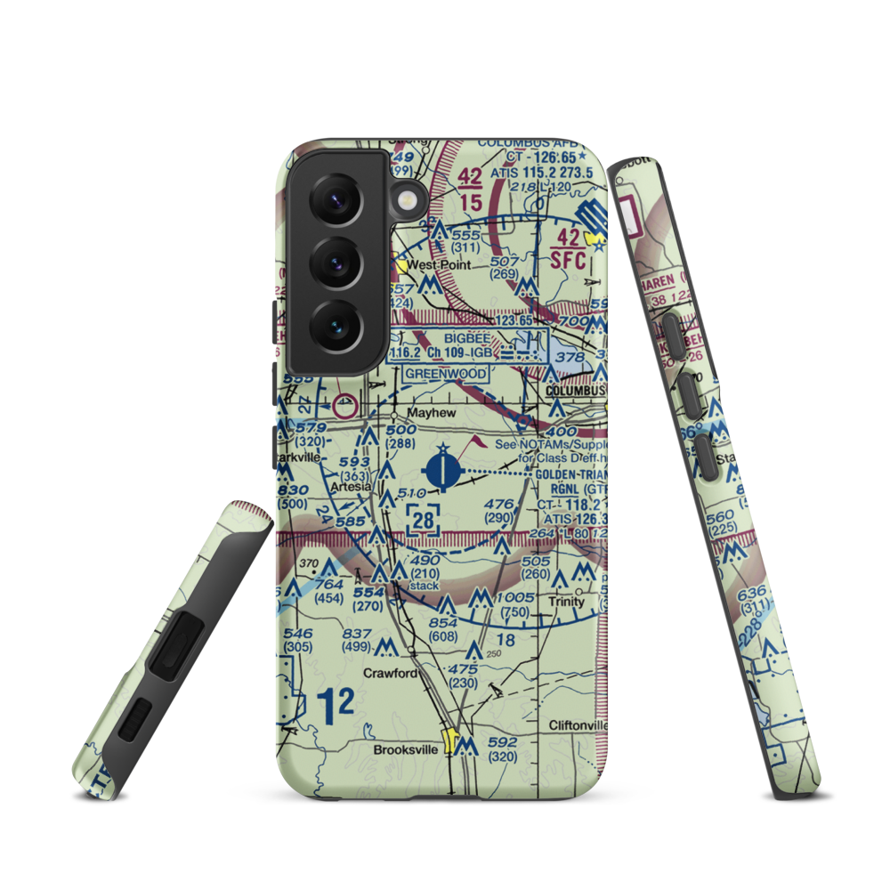 Golden Triangle Regional Airport (GTR) VFR Sectional Samsung Phone Case Samsung Galaxy S22 model shown