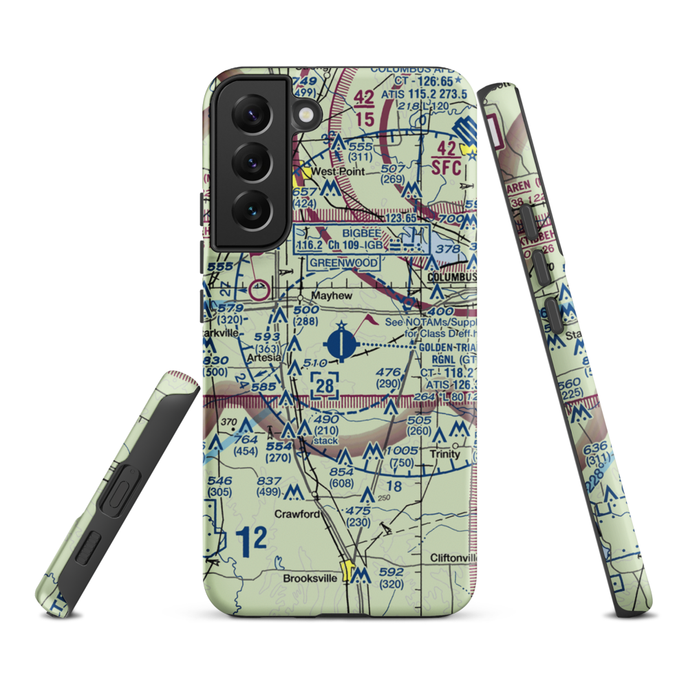 Golden Triangle Regional Airport (GTR) VFR Sectional Samsung Phone Case Samsung Galaxy S22 Plus model shown
