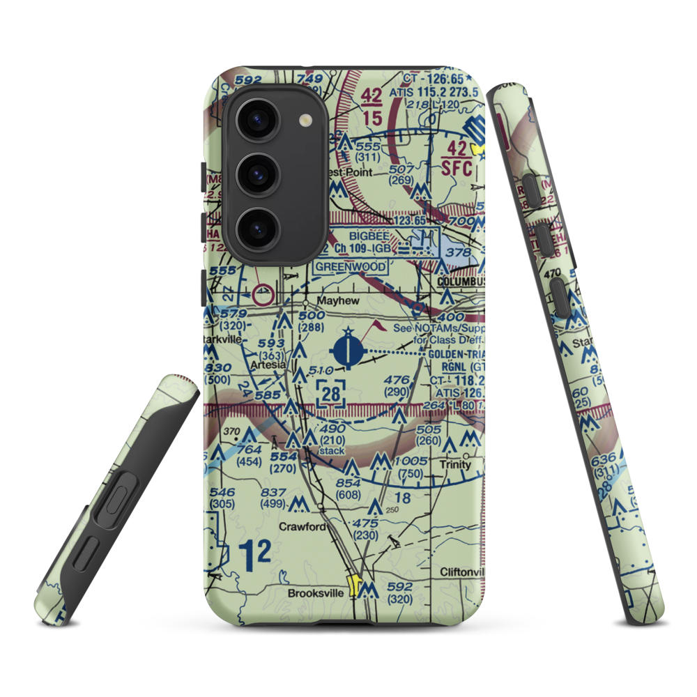 Golden Triangle Regional Airport (GTR) VFR Sectional Samsung Phone Case Samsung Galaxy S23 Plus model shown