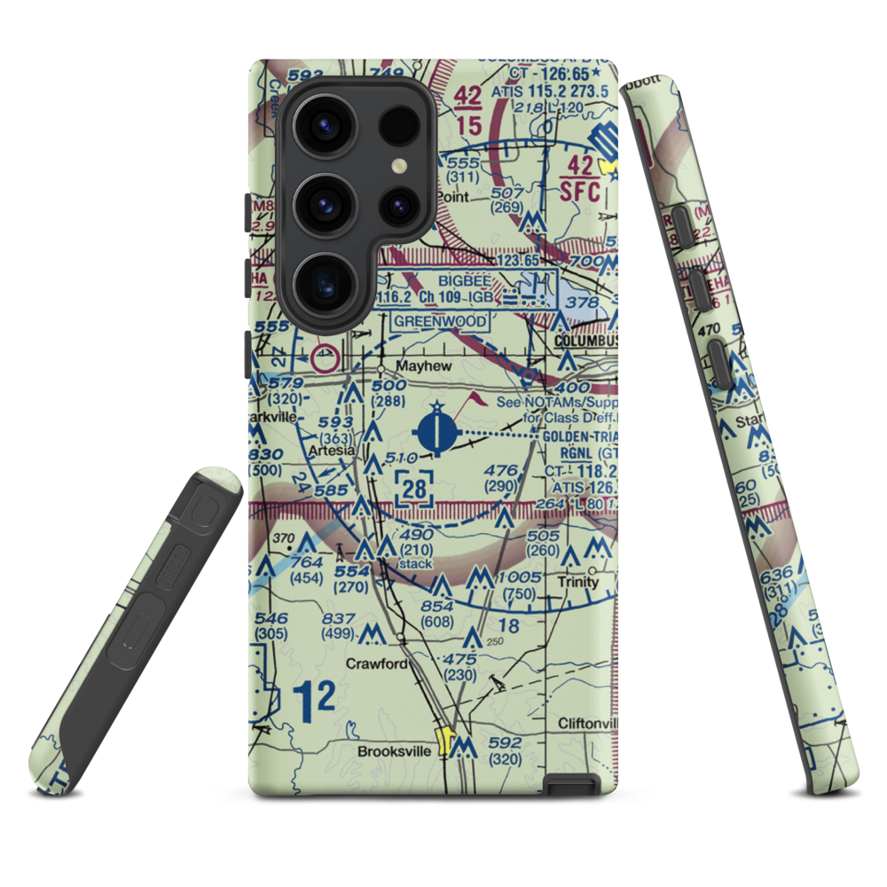 Golden Triangle Regional Airport (GTR) VFR Sectional Samsung Phone Case Samsung Galaxy S23 Ultra model shown