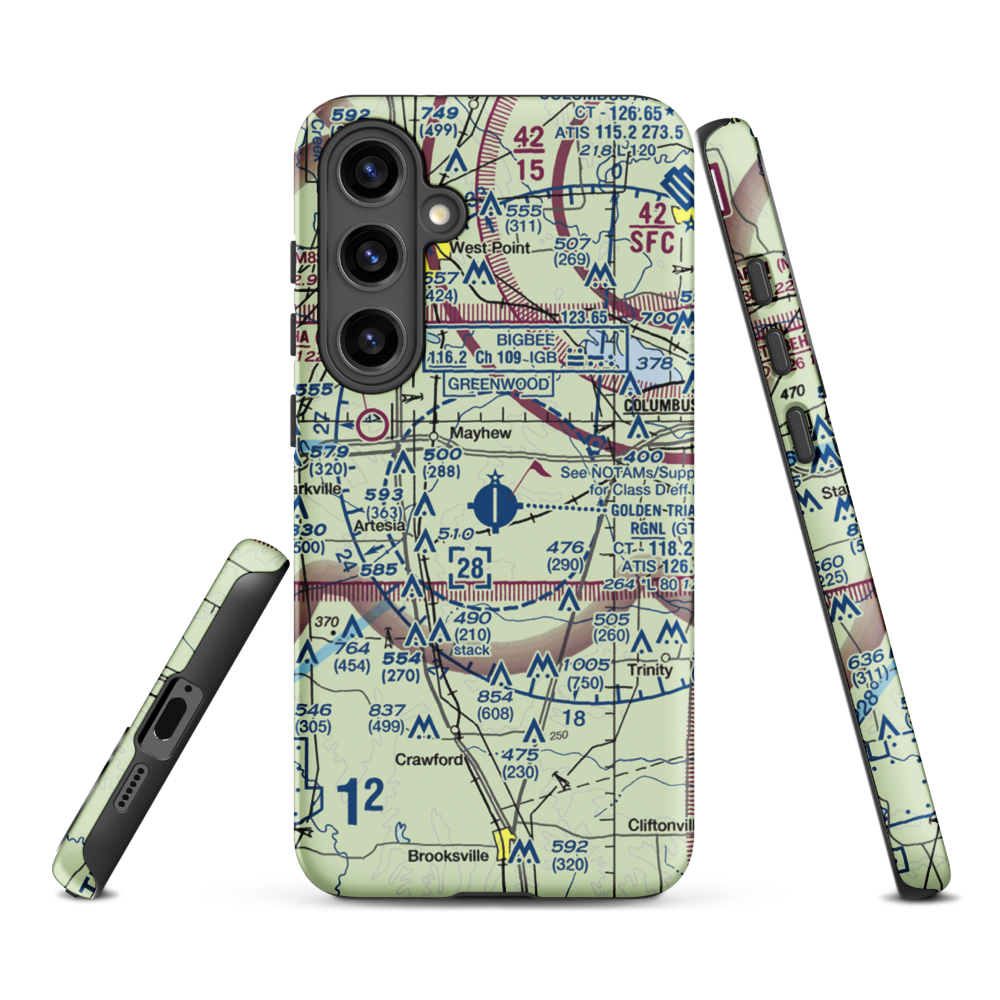 Golden Triangle Regional Airport (GTR) VFR Sectional Samsung Phone Case Samsung Galaxy S24 Plus model shown