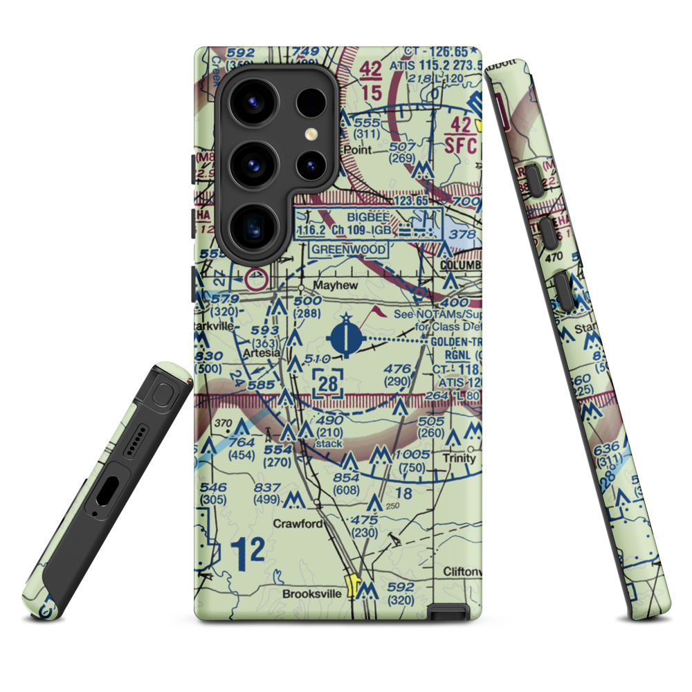 Golden Triangle Regional Airport (GTR) VFR Sectional Samsung Phone Case Samsung Galaxy S24 Ultra model shown