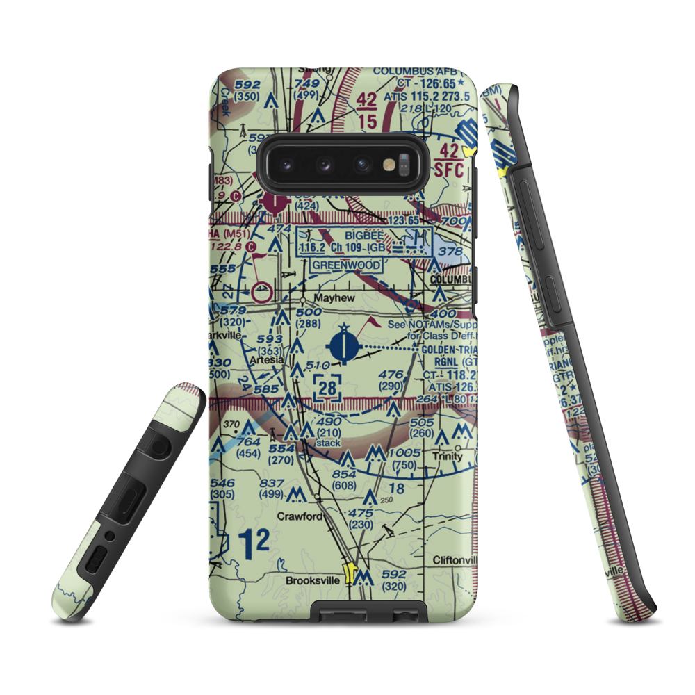 Golden Triangle Regional Airport (GTR) VFR Sectional Samsung Phone Case Samsung Galaxy S10 Plus model shown