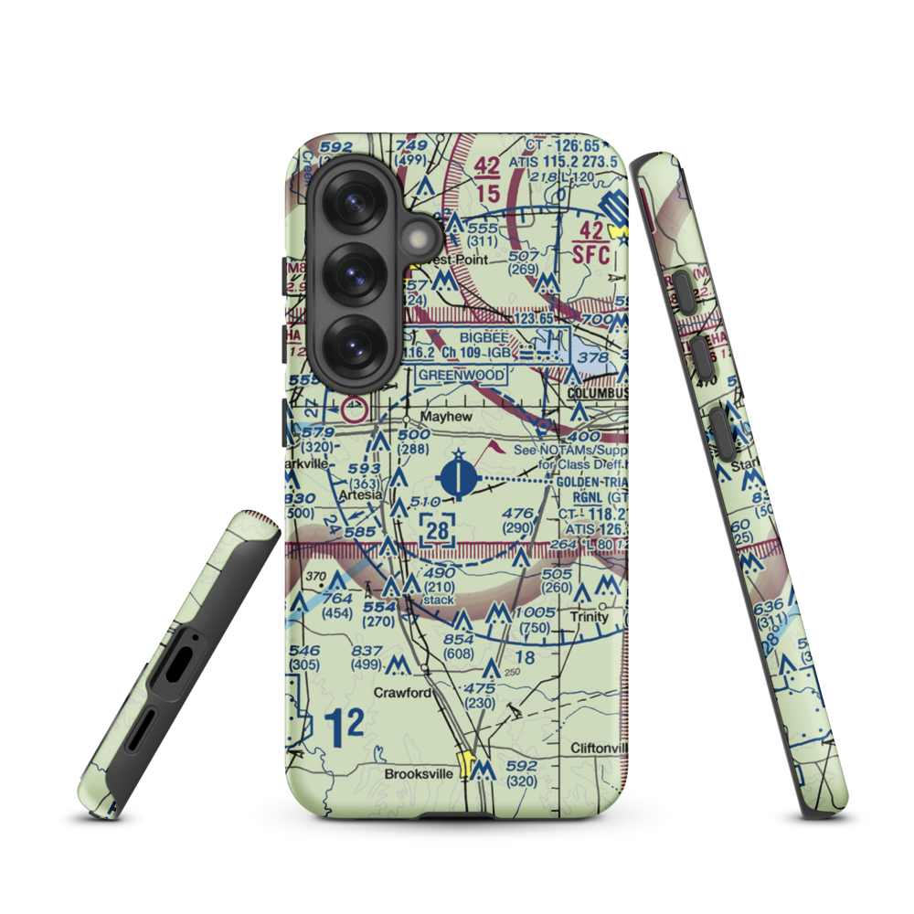 Golden Triangle Regional Airport (GTR) VFR Sectional Samsung Phone Case Samsung Galaxy S25 model shown