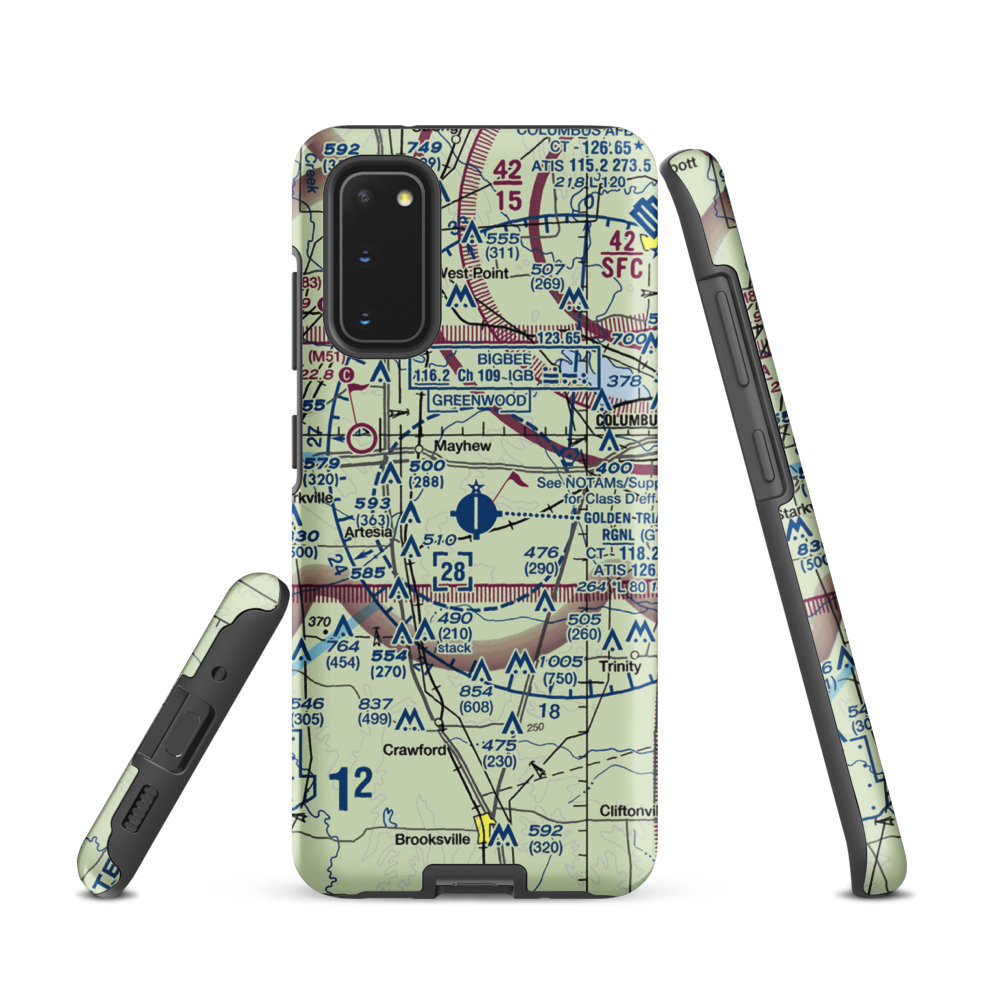 Golden Triangle Regional Airport (GTR) VFR Sectional Samsung Phone Case Samsung Galaxy S20 model shown
