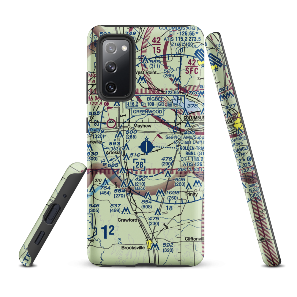 Golden Triangle Regional Airport (GTR) VFR Sectional Samsung Phone Case Samsung Galaxy S20 FE model shown