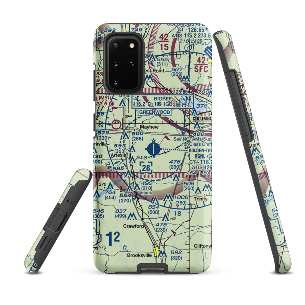 Golden Triangle Regional Airport (GTR) VFR Sectional Samsung Phone Case Samsung Galaxy S20 Plus model shown