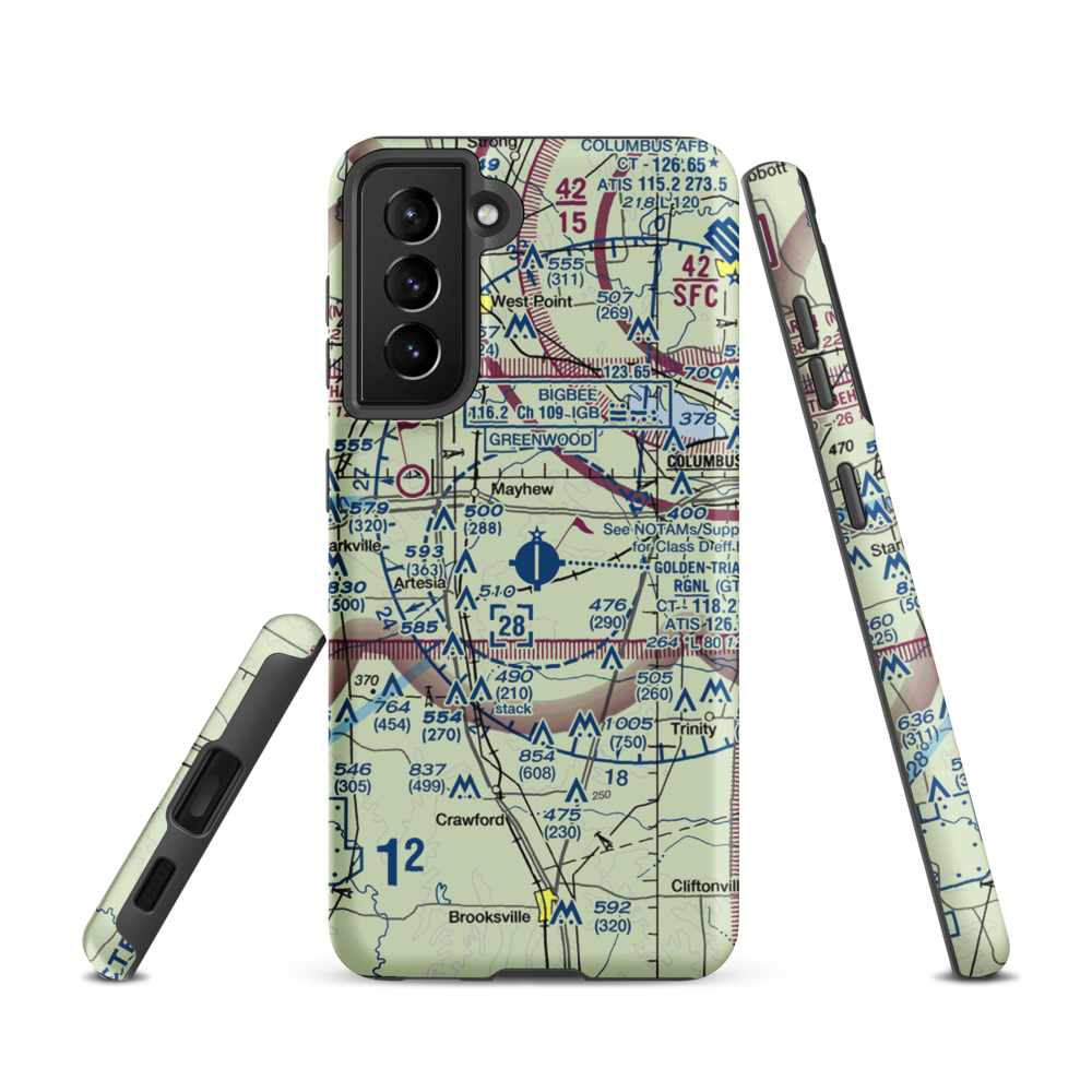 Golden Triangle Regional Airport (GTR) VFR Sectional Samsung Phone Case Samsung Galaxy S21 model shown