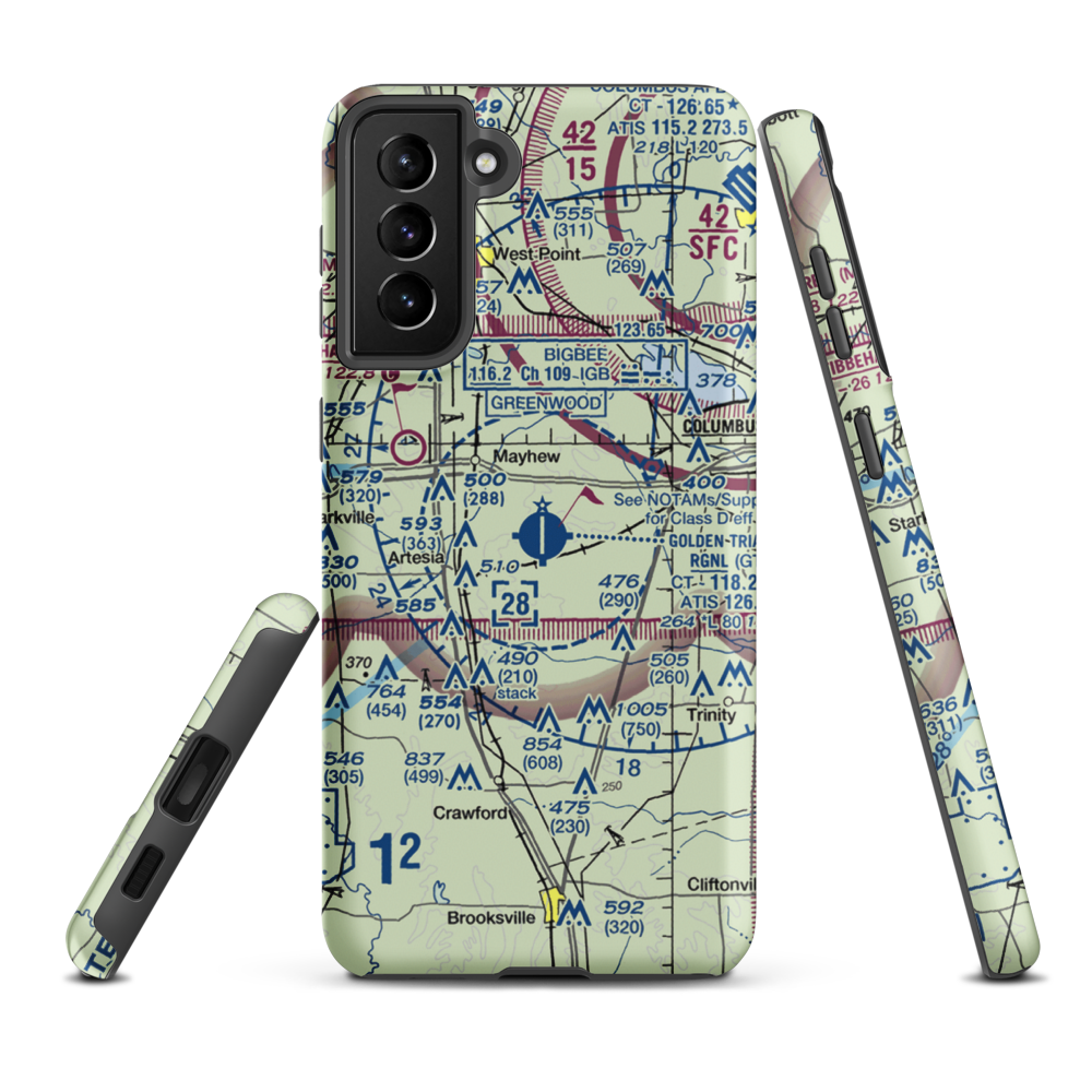 Golden Triangle Regional Airport (GTR) VFR Sectional Samsung Phone Case Samsung Galaxy S21 FE model shown