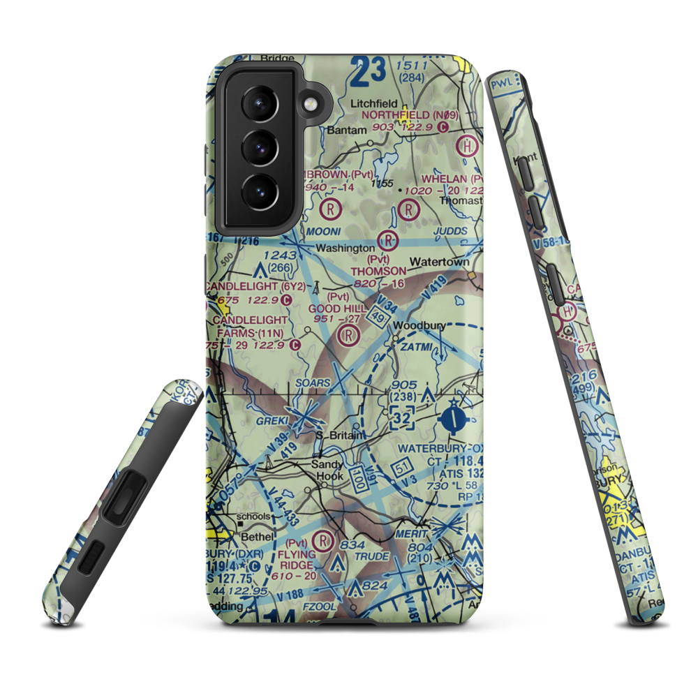 Good Hill Farm Airport (CT59) VFR Sectional Samsung Phone Case Samsung Galaxy S21 Plus model shown