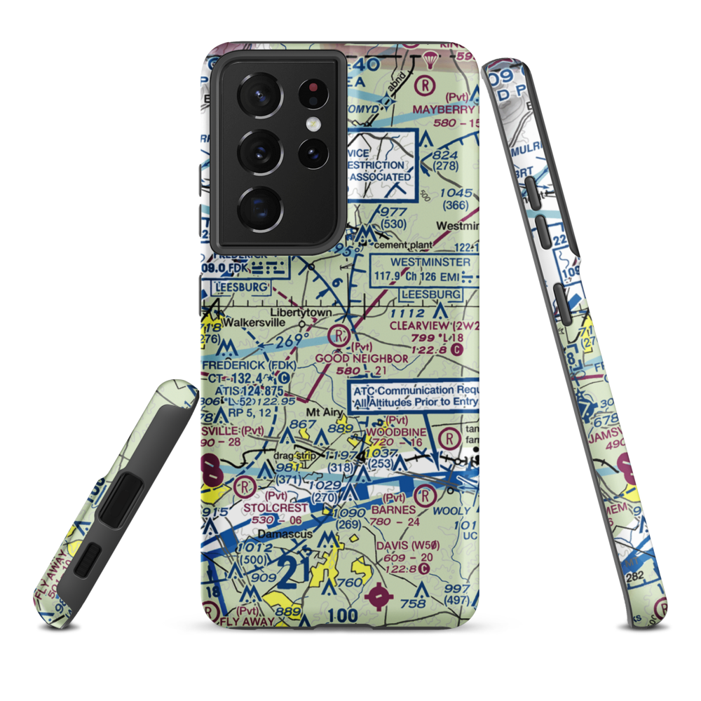 Good Neighbor Farm Airport (MD74) VFR Sectional Samsung Phone Case Samsung Galaxy S21 Plus model shown
