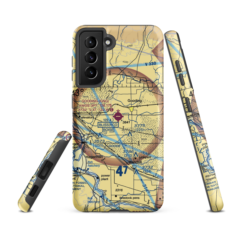 Gooding Municipal Airport (GNG) VFR Sectional Samsung Phone Case Samsung Galaxy S21 FE model shown