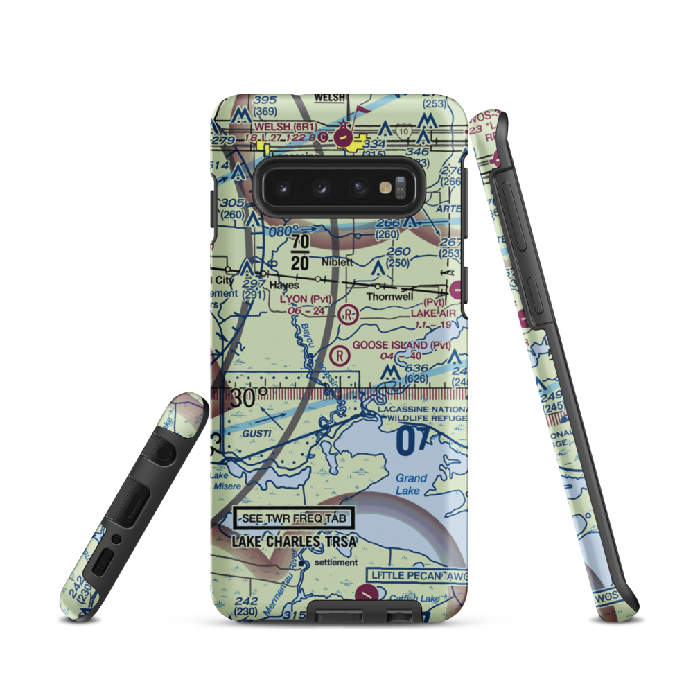 Goose Island Airport (1LA3) VFR Sectional Samsung Phone Case Samsung Galaxy S10 model shown